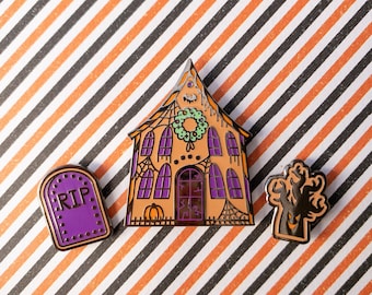 Spooky Season Gingerbread Haunted House Enamel Pins Set