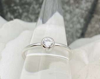 Round Cremation Ring, Memorial Ring With Ashes, Dainty 4mm Gemstone, Sterling Silver, Pet Loss Jewelry, Cremains Ring