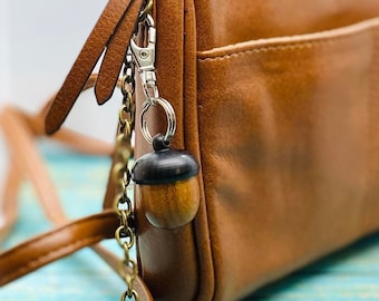 Wood Acorn Purse Charm, Small Pill Holder For Travel, Acorn Locket Keychain, Secure Screw Top, Cremation Urn Keychain, Medicine Holder