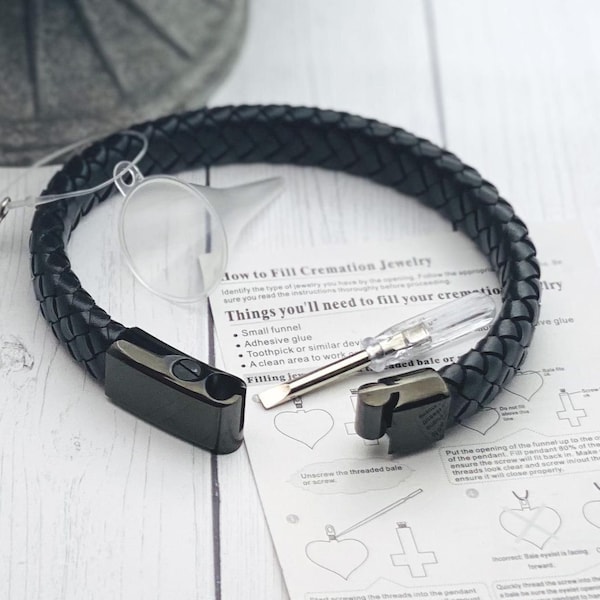 Braided Leather Cremation Bracelet, Unisex Ash Urn Bracelet for Human Ashes, Men's Memorial Jewelry, Pet Cremate Bracelet, Ash Locket