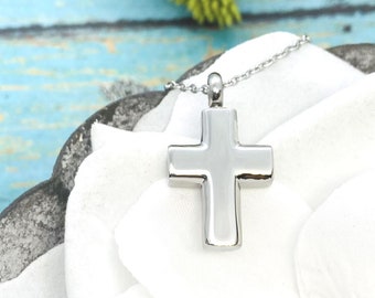 Cross Cremation Urn Necklace, Cross Pendant For Ashes, Memorial Jewelry For Men and Women, Ashes Keepsake, Stainless Steel, Religious Gift