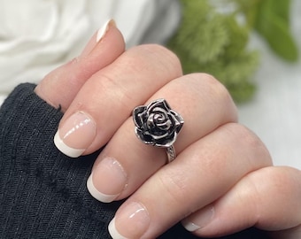 Black Rose Cremation Ring, Ash Urn Flower Ring, Locket Memorial Ring For Human Ashes, Pet Loss Jewelry, Flower Locket For Cremains