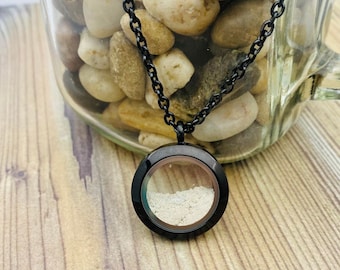 Men's Cremation Necklace, Unisex Jewelry For Ashes, Black Necklace, Twist Locket For Cremains, Pet Ashes, Pendant For Sand