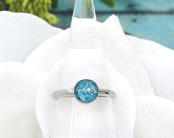 6mm Round Dainty Cremation Ring, Stainless Steel Ring Made With Ashes, Pet Memorial Keepsake Jewelry, Cremains Birthstone Ring, Pet Loss