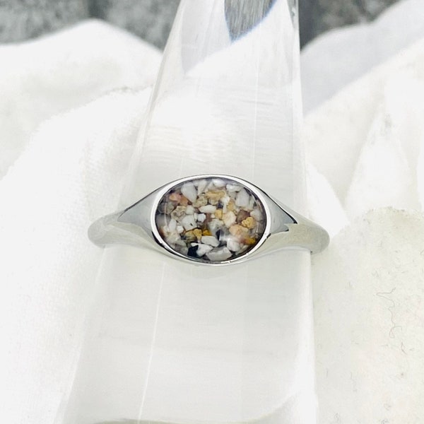 VENTE ! Anneau de crémation ovale en acier inoxydable argenté, anneau d'urne commémorative avec des cendres, souvenir de perte d'animal de compagnie, bijoux de crémation, anneau de cendres de crémation