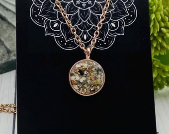 Rose Gold Cremation Necklace, 12mm Round Pendant With Ashes, Pet Cremation Jewelry, Sterling Silver Pendant, Cremains Pendant, Memorial Ash
