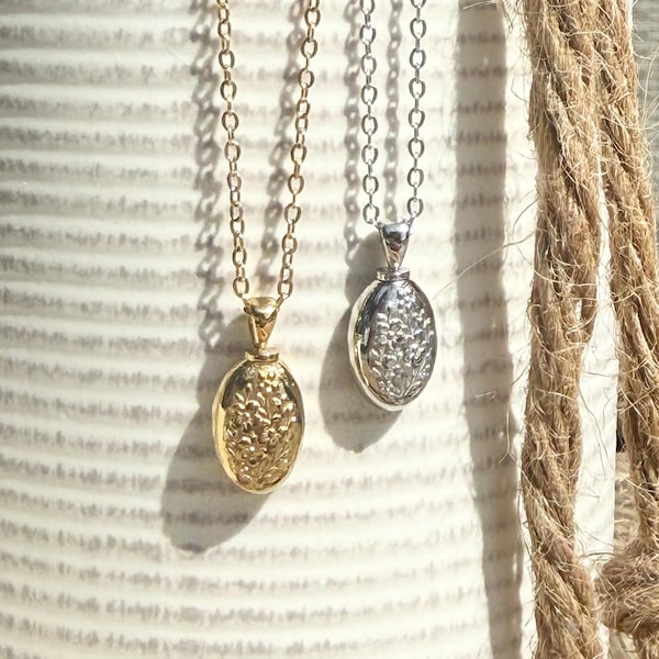 Collar con urna de flor nomeolvides, delicado colgante para cenizas, medallón de oro para restos cremados, joyería conmemorativa de plata, pérdida de mascota, cenizas de un ser querido