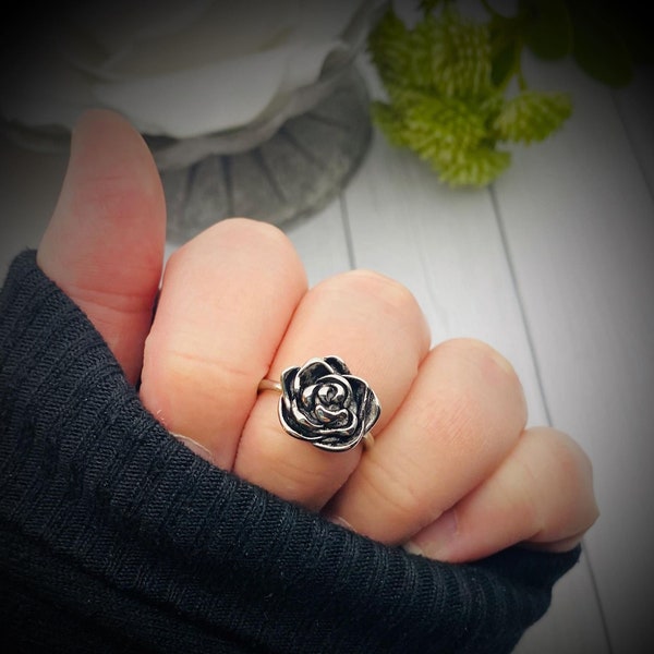 Clearance! 50% off!, Black Rose Cremation Ring, Fill At Home Urn Ring, Discontinued Style, Human Ashes, Pet Cremains, Flower Urn Jewelry