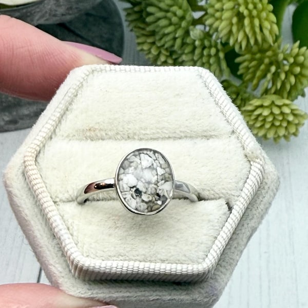 Cremation Ring, 8x10mm Oval Rose Color Plated Stainless Steel Ring With Ashes, Pet Memorial Jewelry, Available in Silver Color Stainless