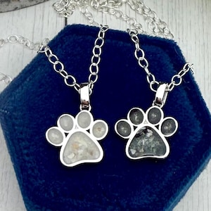 Paw Cremation Necklace, Pet Memorial Necklace With Ashes, Cat Cremains Jewelry, Dog Ashes Pendant, Sterling Silver, Rose Gold, Custom Colors