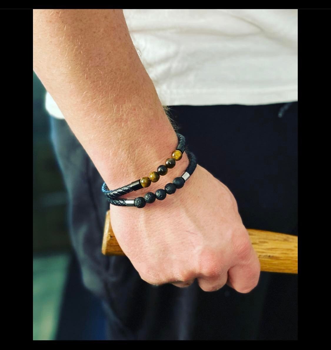 Minicremation Leather Cremation Bracelet – Lava Stone Urn Bracelet For Ashes, Onyx Bead Memorial Jewelry For Men & Women - View #2