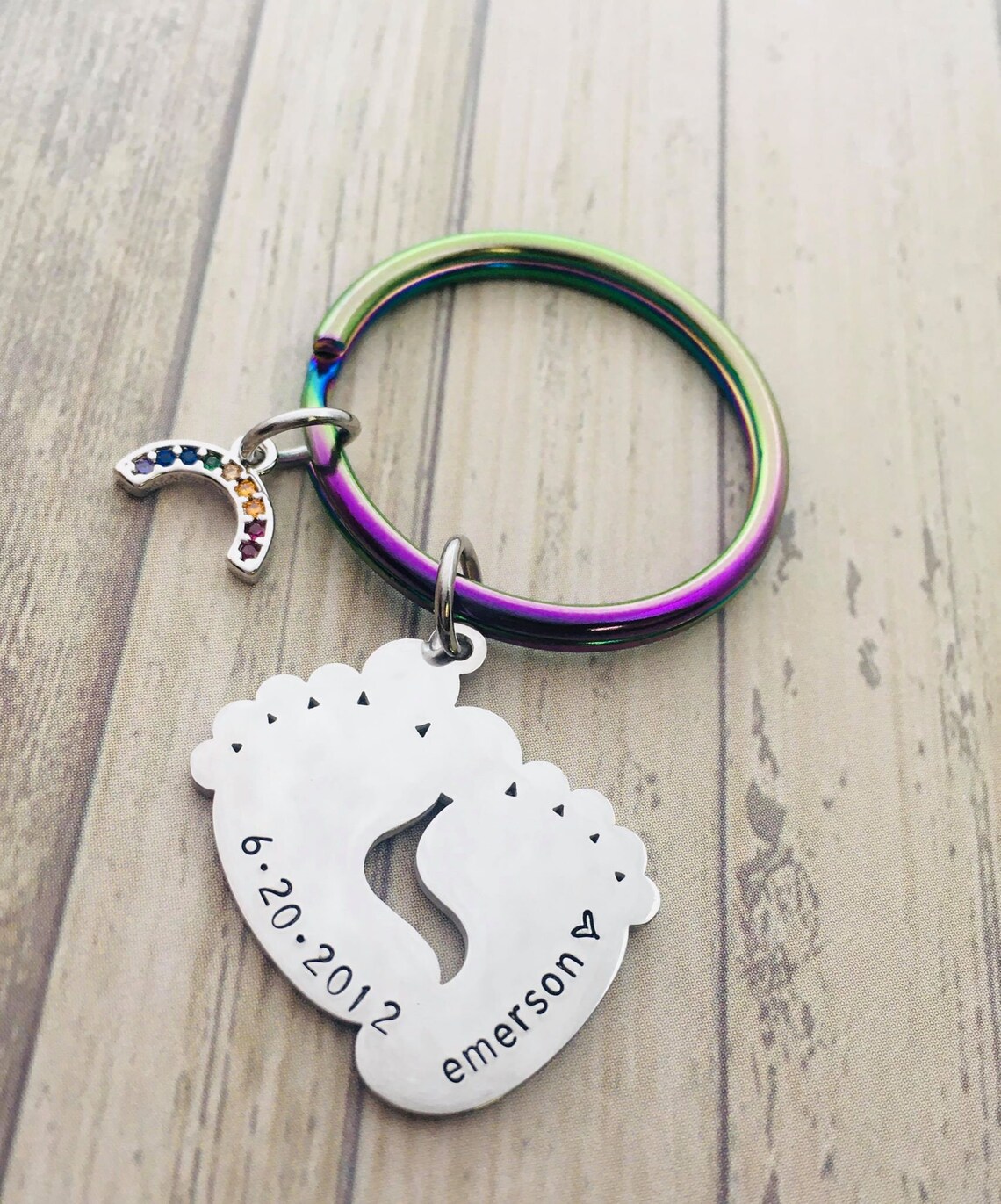 Rainbow Baby Personalized Keychain Stamped New Baby Name and Etsy