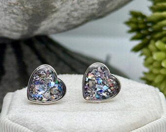 Heart Earrings With Ashes, Cremation Earrings, Sterling Silver Memorial Jewelry, Pet Loss Gift