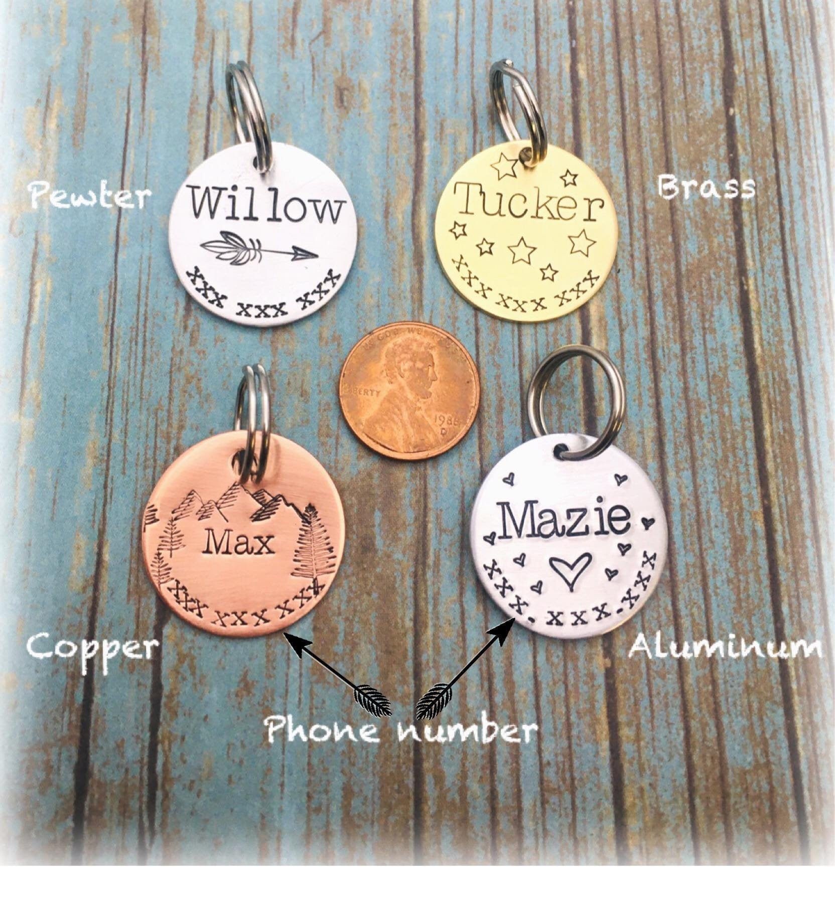 Custom Hand Stamped Dog Name Tags Personalized Pet ID Tags Etsy
