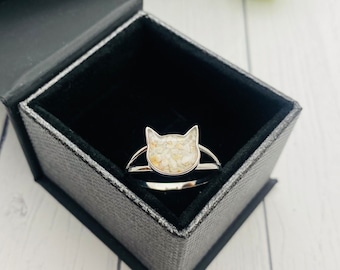 Cat Cremation Ashes Ring, Memorial Ring For Ashes, Pet Jewelry For Cremains, Sterling Silver, Pet Loss, Cat Shape, Memorial Jewelry