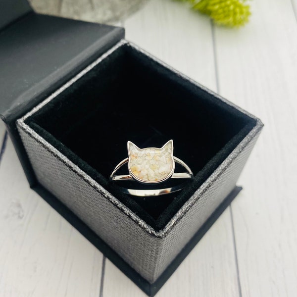 Cat Cremation Ashes Ring, Memorial Ring For Ashes, Pet Jewelry For Cremains, Sterling Silver, Pet Loss, Cat Shape, Memorial Jewelry