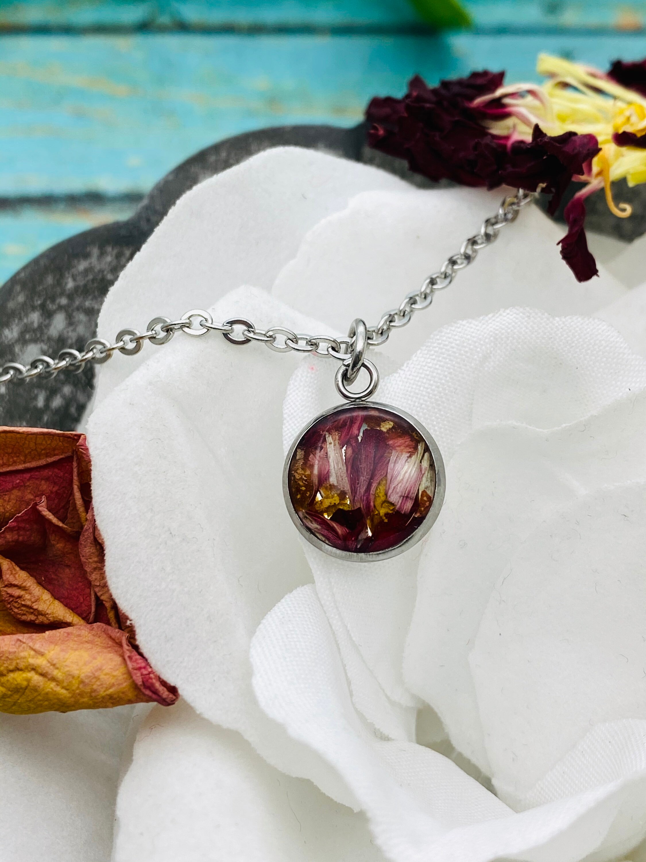 Dried Flower Memorial Pendant Funeral Flower Necklace Etsy