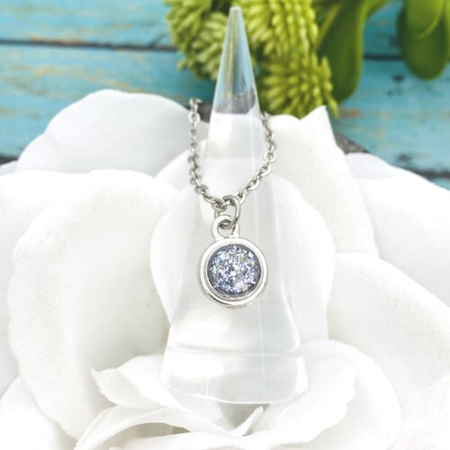 Collier rond à pendentif crémation, Bijoux en frêne pour animal de compagnie, Pendentif crémation en verre pilé, Perte d'animal de compagnie, Bijoux commémoratifs