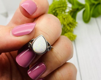 Teardrop Opal Cremation Ring, Ring With Ashes, Memorial Ring, Pet Cremation Ring, Pear Shape, Hidden Ashes Ring, Sterling Silver
