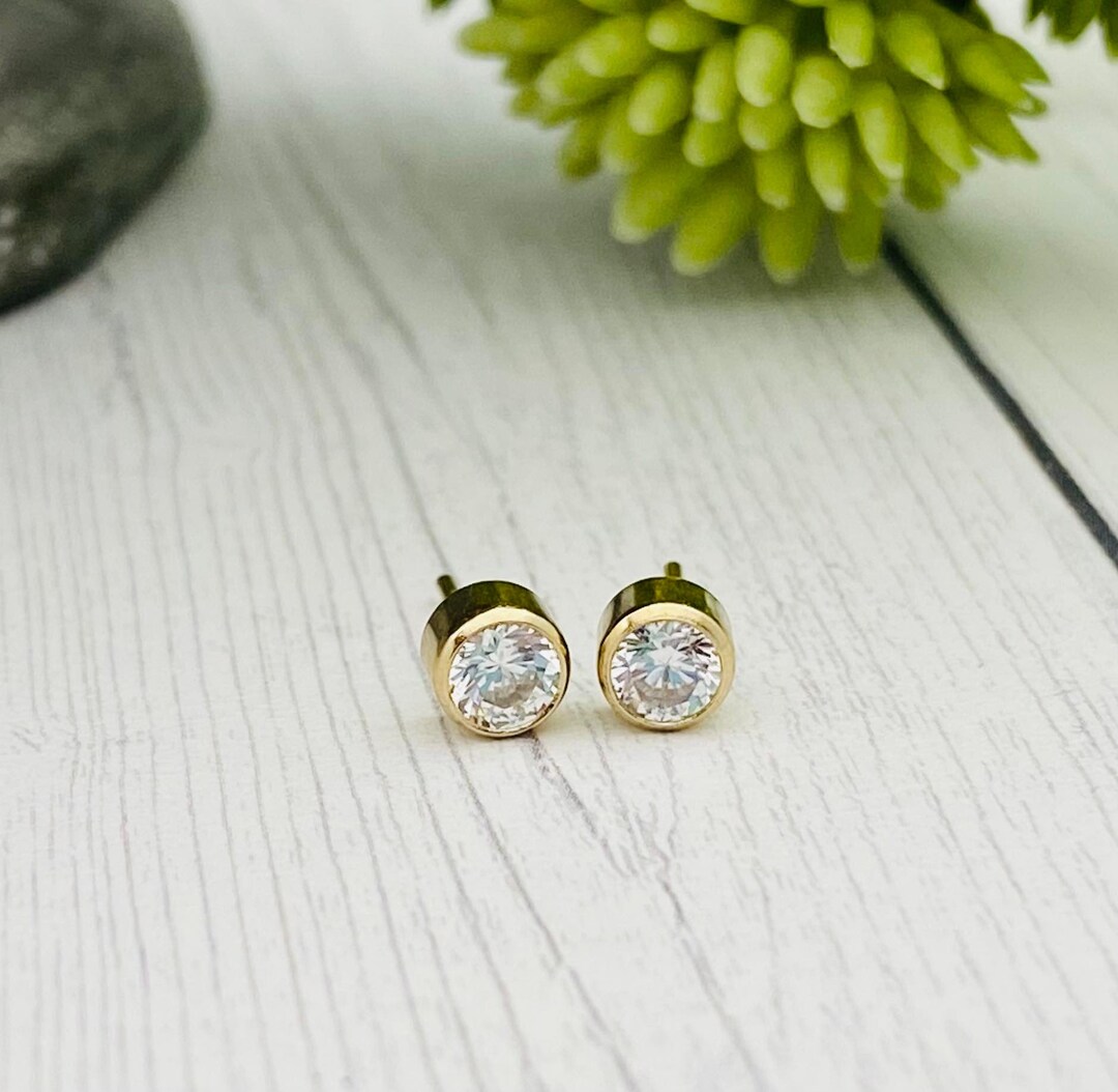 Gold Cremation Earrings, Memorial Earrings With Ashes, 4mm CZ Stone