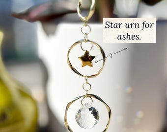 Memorial Suncatcher, Cremation Urn Keepsake, Moon Crystal and Star Locket, Sympathy Grief Gift, Crystal Rainbow Maker, Pet Loss
