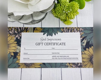 Gift Certificate For Soul Impressions Etsy Shop ONLY, This Is a Physical Gift Card That Will Be Mailed To You, Choose Your Denomination