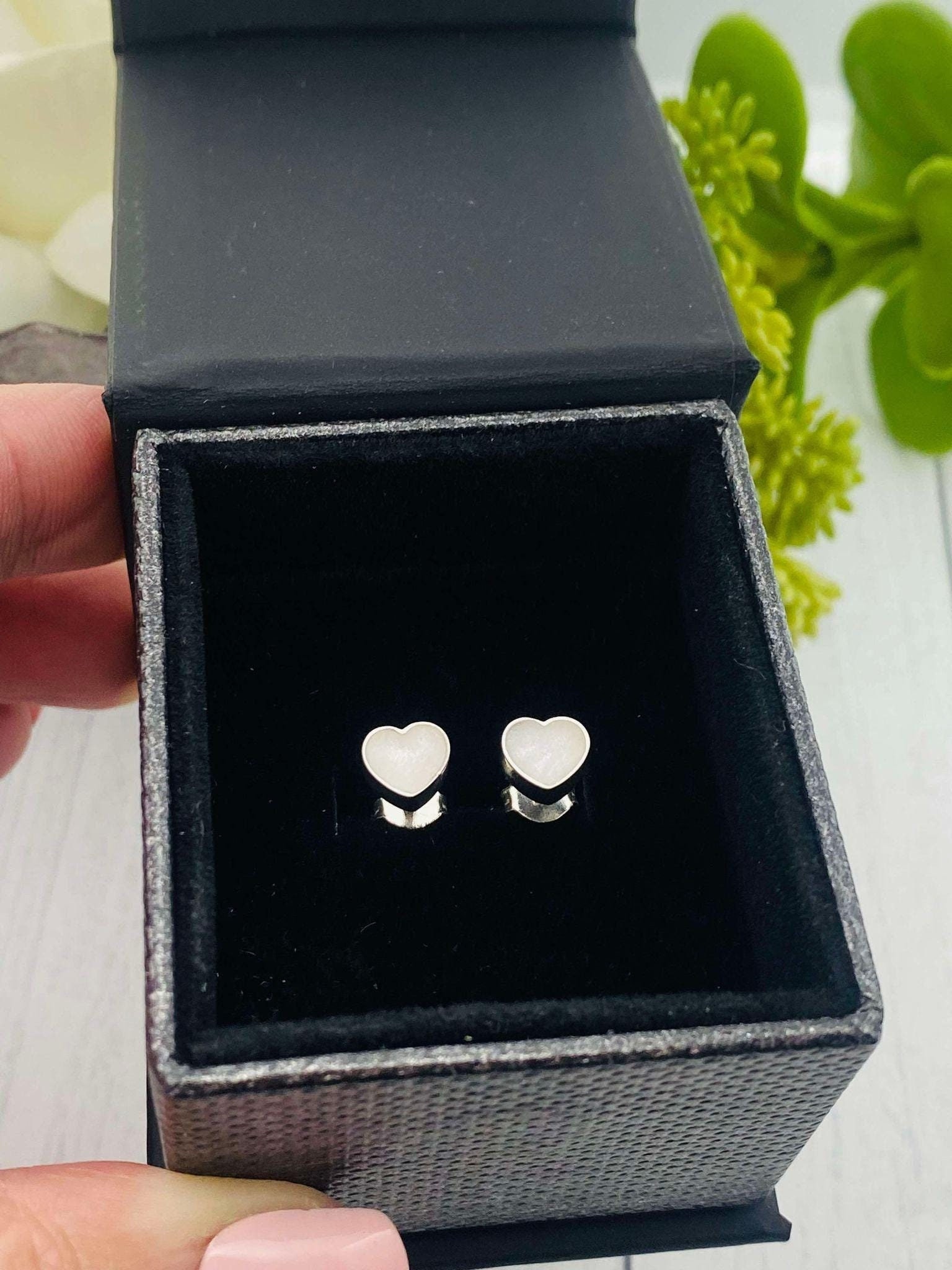Sterling Silver Heart Cremation Earrings: Pet Memorial Jewelry