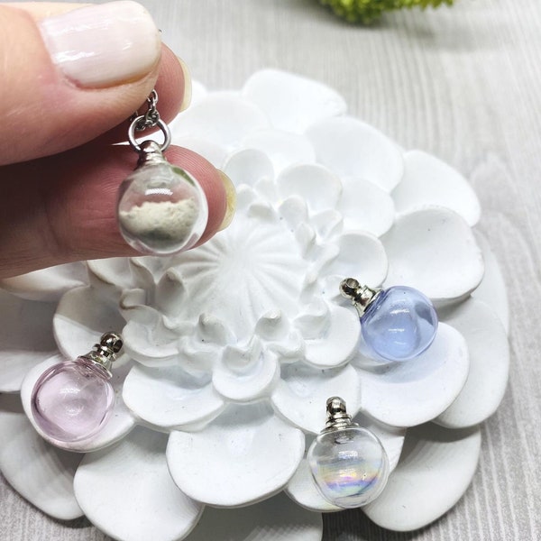 12mm Dainty Glass Orb Cremation Necklace, Fill At Home Cremate Pendant For Ashes, Pet Loss, Human Cremains Locket, Memorial Jewelry, Round