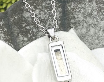 Bar Cremation Locket Necklace, Clear Glass Urn Jewelry For Ashes, Mom Dad Memorial Jewelry, Pendant For Cremains, Pet Cremate Urn