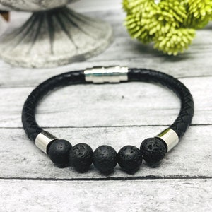 Men's Leather Cremation Bracelet, Unisex Ash Urn Bracelet, Lava Stone and Tiger's Eye, Human Ash Jewelry, Pet Memorial Bracelet image 7