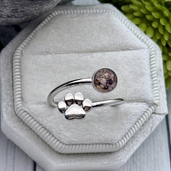 Bague Cendres, Bague empreinte de patte, Bijoux de crémation, Argent sterling, Bijoux perdus pour animal de compagnie, Anneau d'urne, Cremains de chat, Anneau de cendres de chien