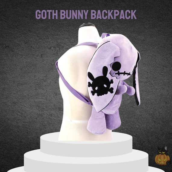 Goth Bunny Purple Black Cosplay Floppy Eared Backpack Handbag Halloween Demon Bunny One-Eyed Plush Gothic Bunny Bag  main image 2