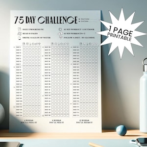 75 dagen uitdaging afdrukbare pdf, 75 dagen tracker, 75 dagen checklist, 75 dagen afdrukbaar, gewoontechecklist, afdrukbare tracker