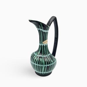 Mid Century Ceramic Vase 1950s Turquoise Black Hand Glazed Vintage Art Pottery Scheurich 267-18 West Germany Modernist Design 19 cm