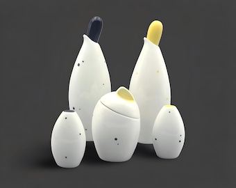 Set da olio e aceto Helmut Krüger Berlin in porcellana anni '50, sale, pepe, senape, classico moderno