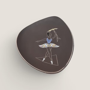 Marei Majolica Skål 1950-talet | Signerad Gundi Busch | Dekorativ Keramisk Tallrik, Vintage Väggföremål