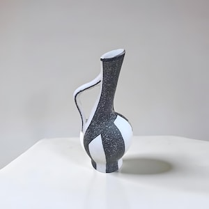 Rare Vintage German Pottery Vase ES Ceramic 614-17 | Mid Century 1950s | Black and white design