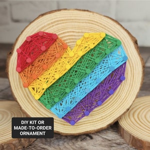 DIY Kit or MTO PRIDE Rainbow Heart String Art Ornament