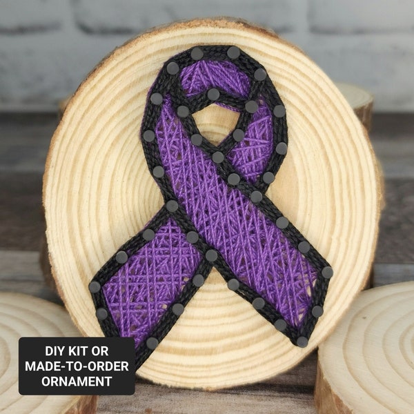 DIY Kit or MTO Alzheimer's Ribbon String Art Ornament - Profit goes to Alzheimer's Association