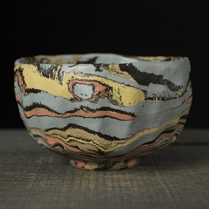 Faceted tea bowl, Nerikomi chawan image 2