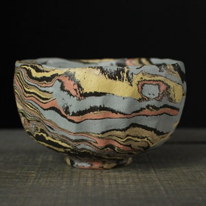 Faceted tea bowl, Nerikomi chawan image 1