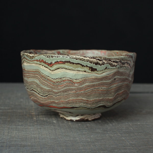 Agateware tea bowl, Cold green chawan