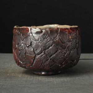 Copper red chawan, Wood fired raku bowl image 1