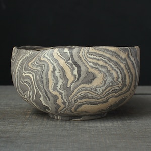 Gray nerikomi bowl, Mokume gane ramen bowl image 1