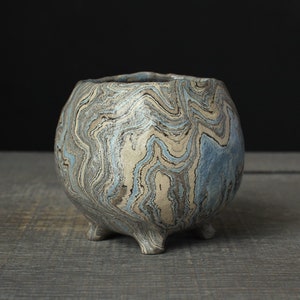 Blue yunomi tea cup, Agateware coffee cup