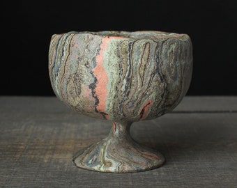 Green and blue nerikomi goblet,  Agateware wine cup