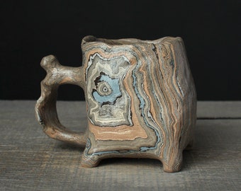 Rectangular agateware mug, Beige nerikomi mug