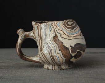 Brown agateware mug, Nerikomi coffee mug