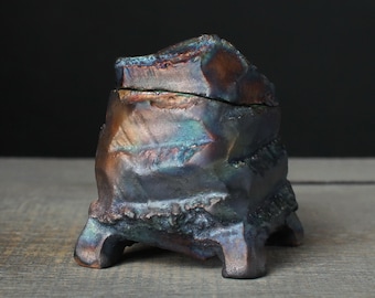 Patinated copper glaze box, Rainbow jewelry box