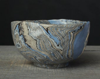 Agateware ramen bowl, Blue nerikomi bowl